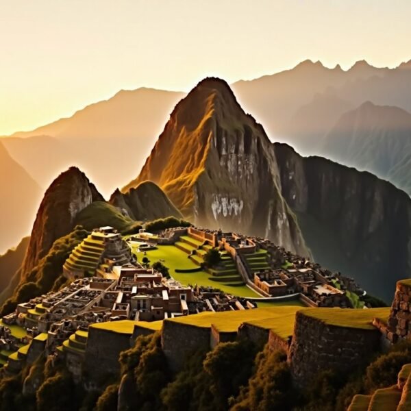 Machu Picchu, ciudadela inca ubicada en los Andes del Perú, destino turístico emblemático